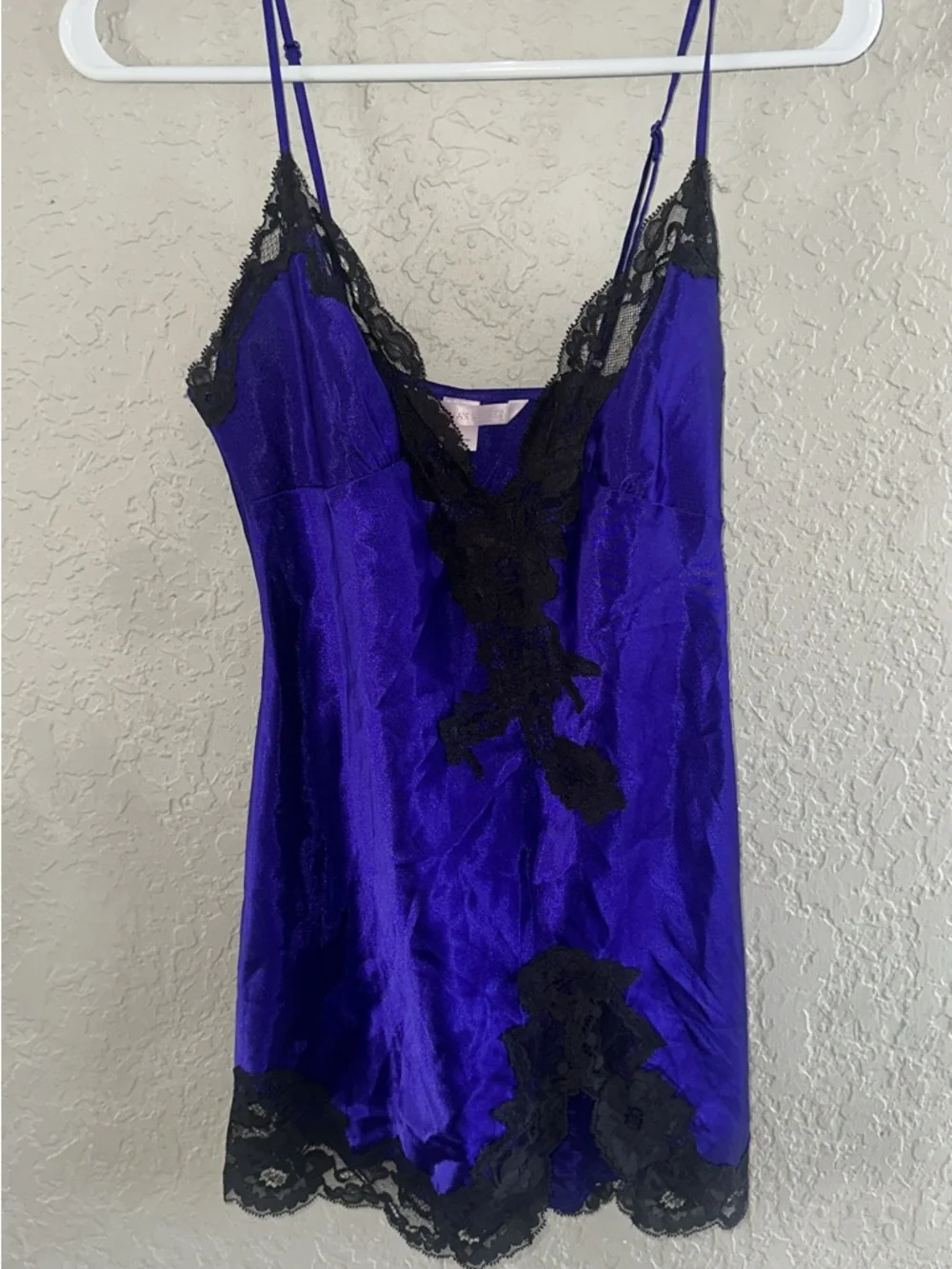 Victoria's Secret Purple Satin Chemise with Black Lace Trim - Picture 1 of 2